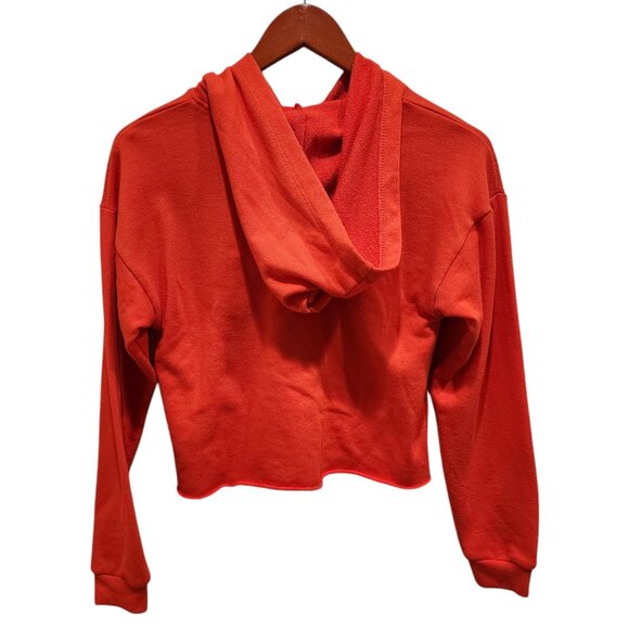 Forever 21 Sweatshirt Women's Size Small Cropped Orange Hooded Striped Hoodie - Picture 4 of 9